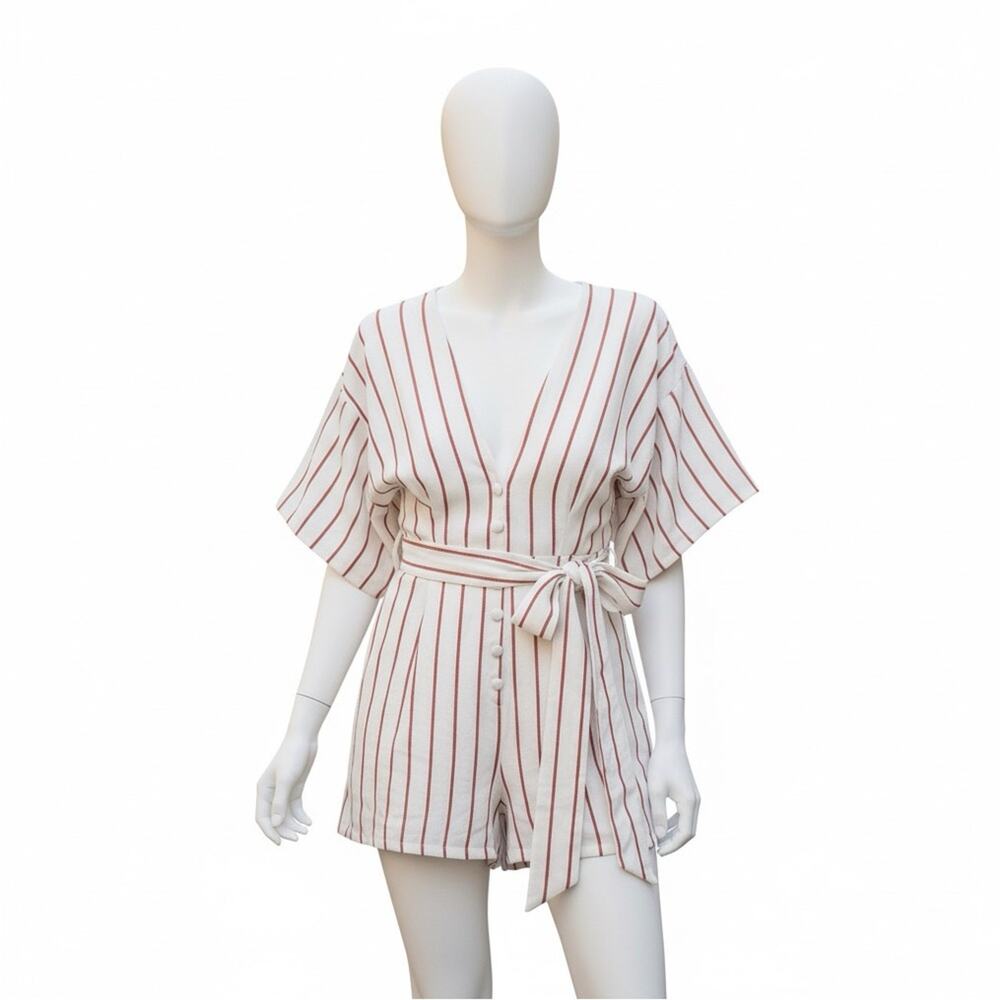 Lovers + Friends Simon Romper XXS Striped V Neck Revolve Boho Coastal Preppy